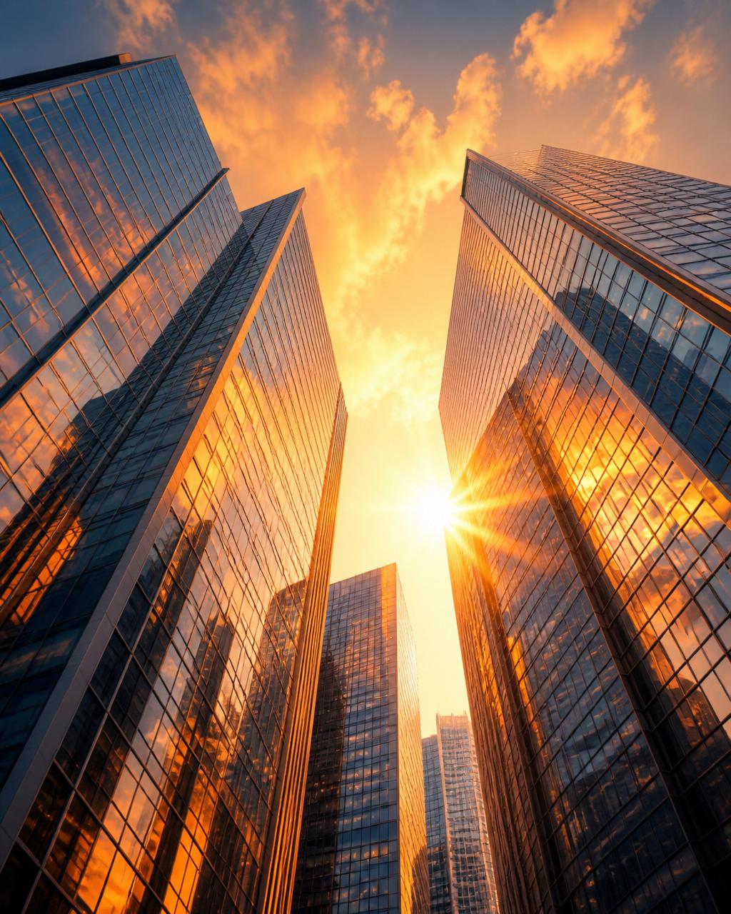 Modern skyscrapers at golden hour